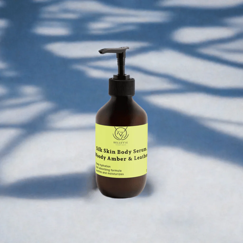 Silk Skin Body Serum, Woody Amber & Leather 270ml – Fast-Absorbing Hydration + Glow - Image 3
